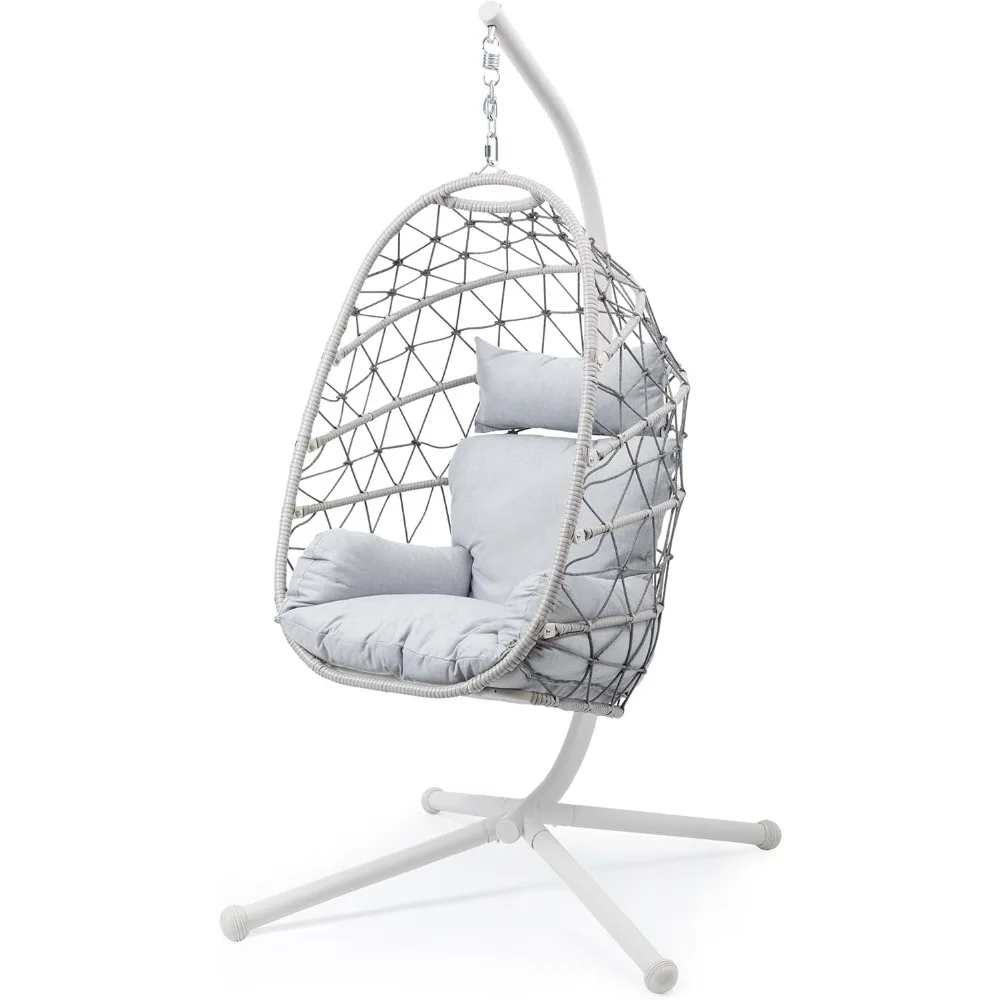 

Hanging Egg Chair Outdoor Swing Chair With Stand, Patio Boho Wicker Hanging Chair With Stand 350lbs