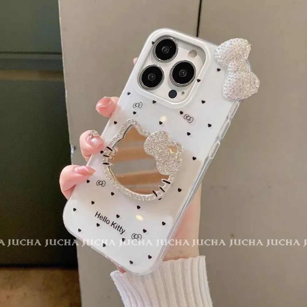 3D bow cartoon cat mobile phone case suitable for iPhone 17 Promax women's iPhone 16 mirror 15 Pro 14 transparent protective cas
