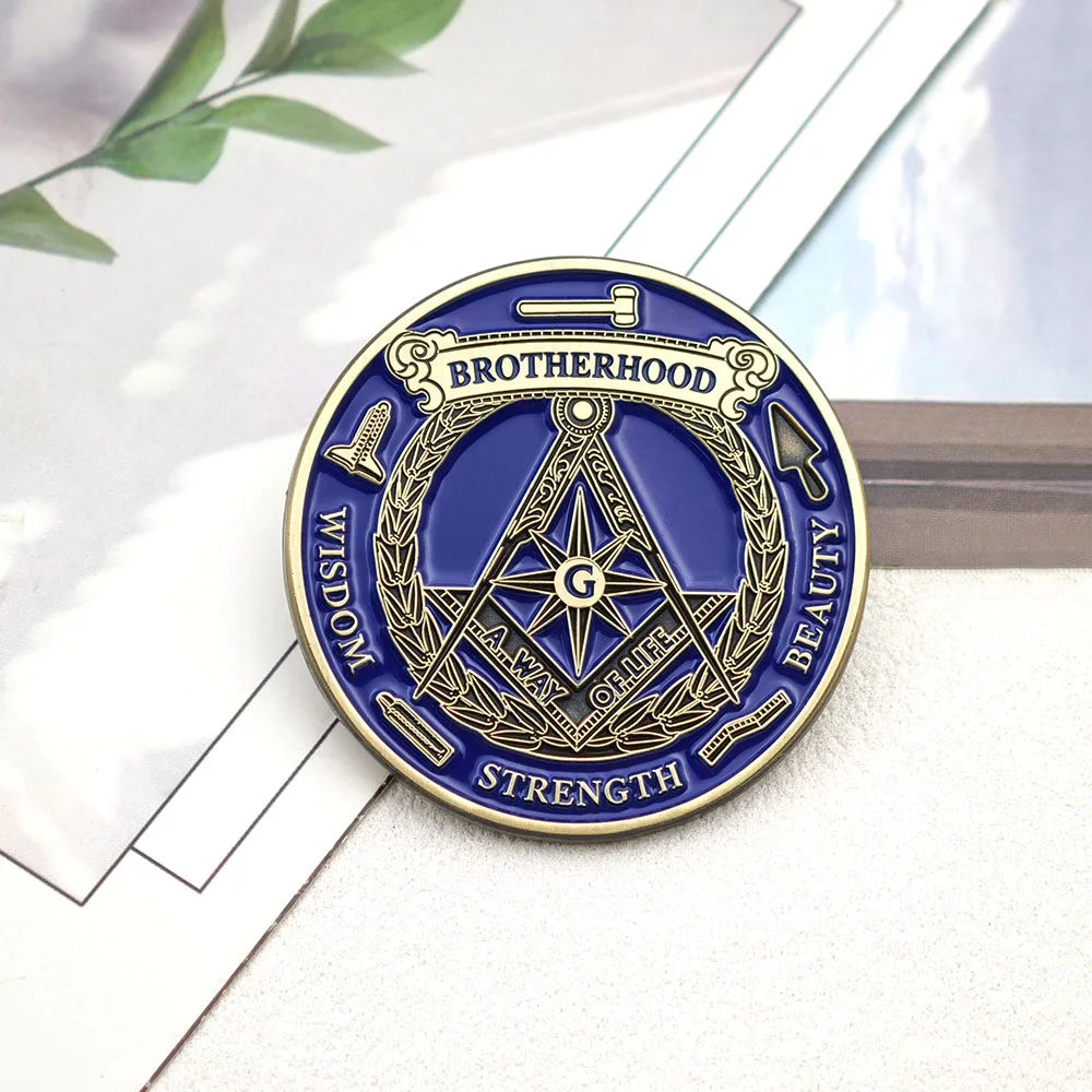 Masonic Brotherhood Enamel Pin Freemason Square Compass G Brooch Wisdom Strength Beauty Metal Badge Collectible Lapel Pin Gift