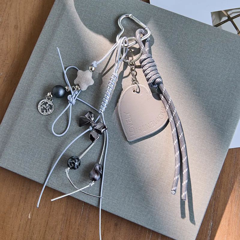 Bow Leather Heart-shaped Hairball Alloy Versatile Car Keychain Decorative Bag Personalized Pendant  Accesorios Kawaii Key Chain
