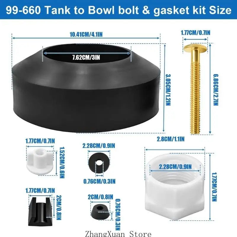 99-660 Badezimmer-Toilettentank-Reparatursatz 3 Zoll Dichtungs- und Schraubensatz mit Montageteilen, Unterlegscheiben und – Detail 6
