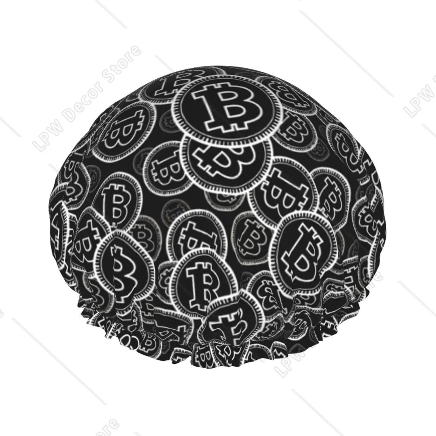 Bitcoin Currency Symbol Shower Cap For Women Reusable Double Layers Waterproof Shower Hair Protector  Adjustable Shower Hat