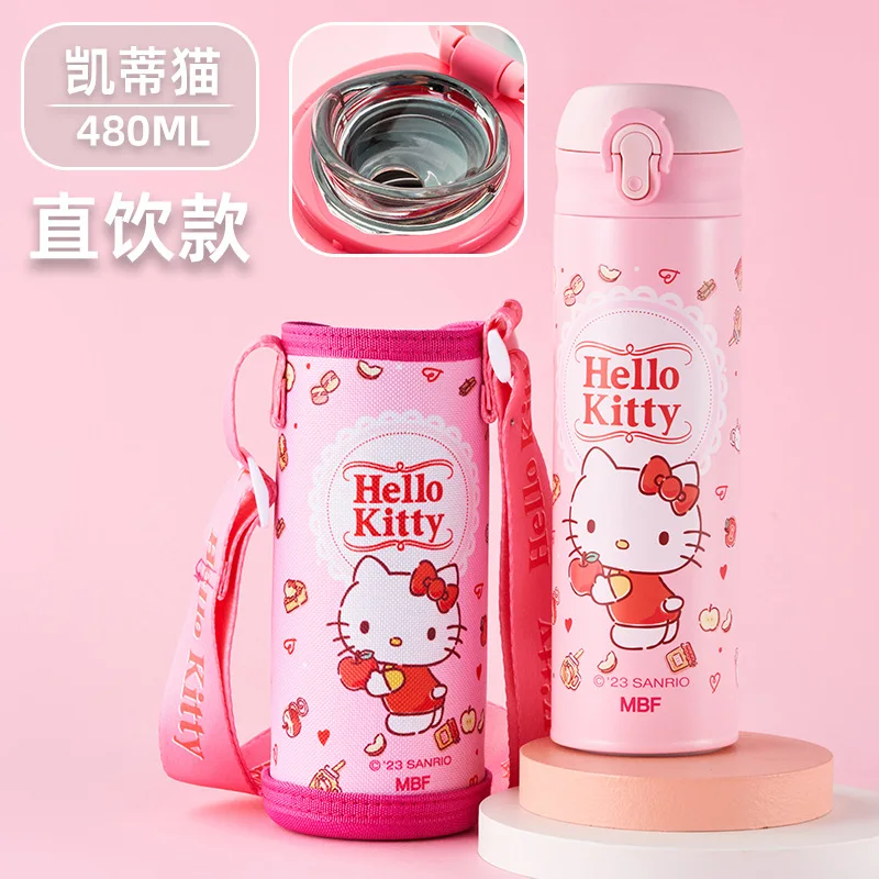 Sanrios-Tasse Thermique pour Enfant, Hello Kitty, Dessin Animé Mignon, Grande Capacité, Étudiant Clics Directement, Bouilloire Mode, 480ml, Sus 316, Chaud, Kawaii