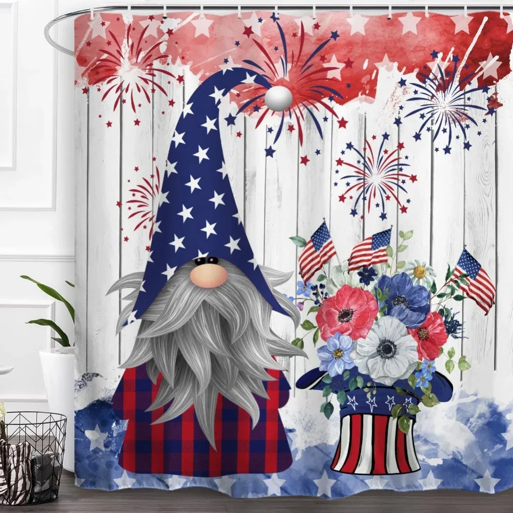 180x180cm Independence Day Waterproof Curtain Festive Cartoon Faceless Doll Print Curtain Party Backdrop Home Rudolph Decor