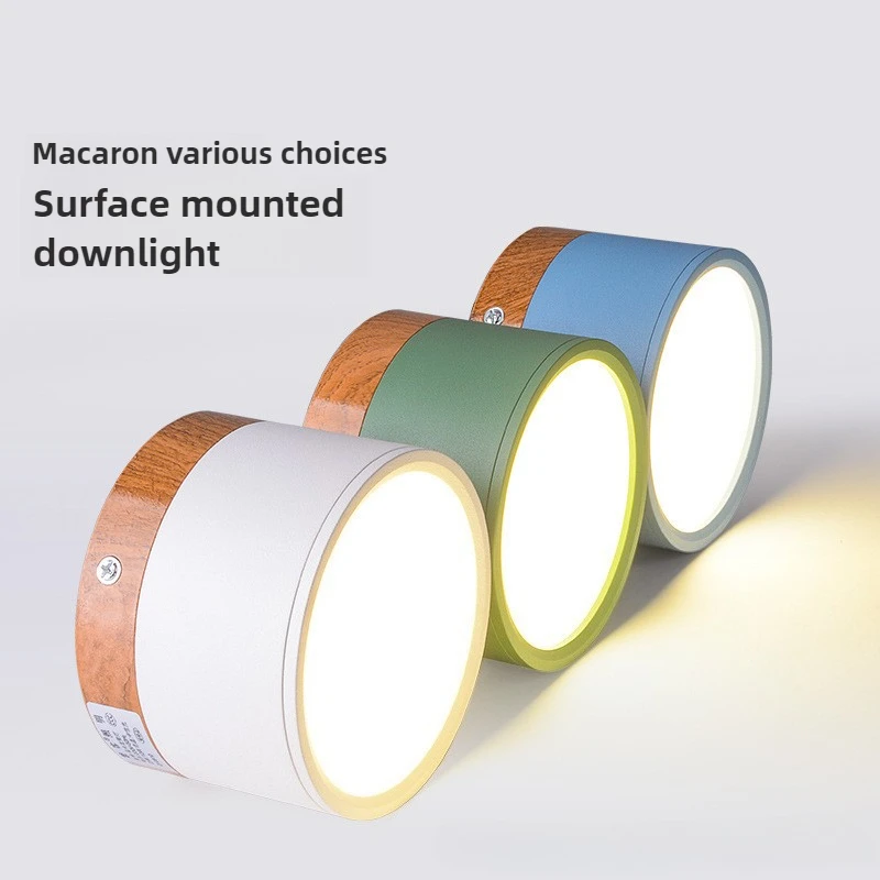 

LED Surface Downlight Household Living Room Aisle Round Free Opening Modern Simple Macaron Lamp