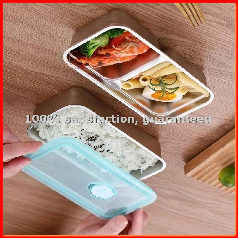 Portable Lunch Box Reusable Snack Box with Lid Stainless Steel Double Compartment Snack Box Food Storage Box with Lid-A13G