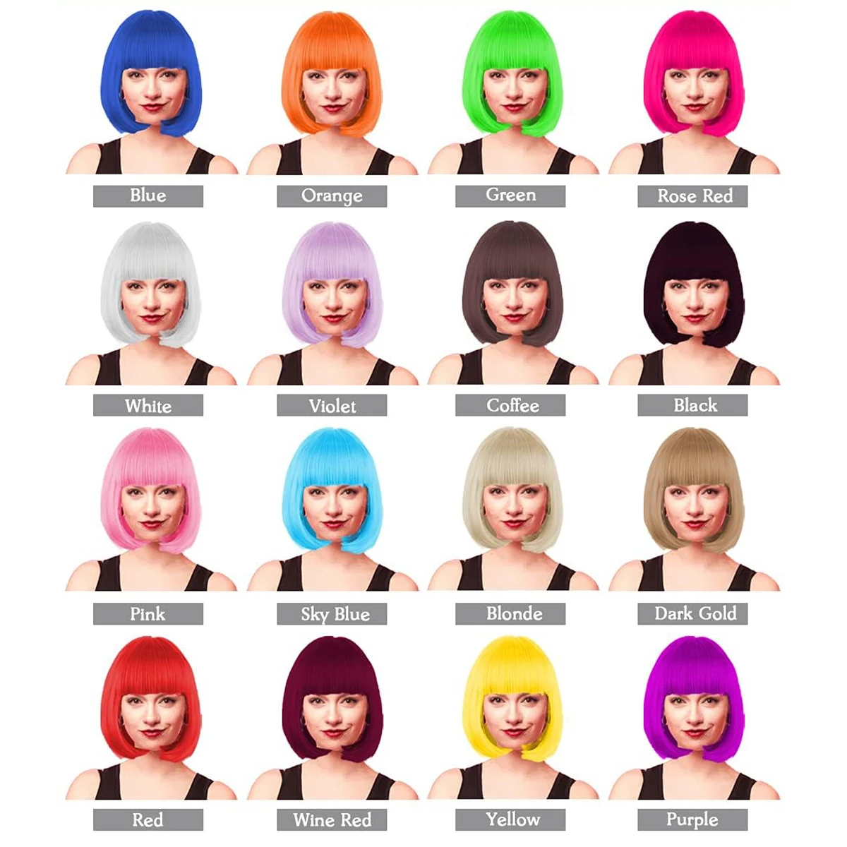 12 インチ/30 センチメートル ファッション レディース ショート ストレート フラット バングス ボブ 合成ウィッグ (グリーン)