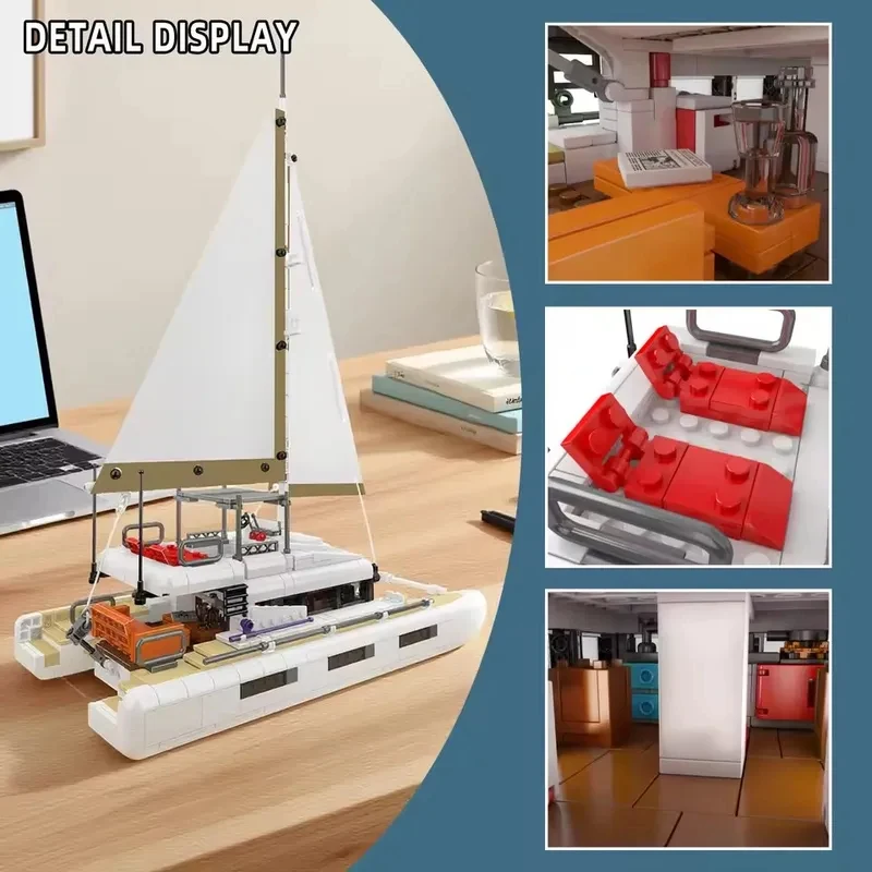 

Double Hull Sailboat Catamaran Building Kits Educational Brick 890PCS Boat Model for Adults Halloween Gifts