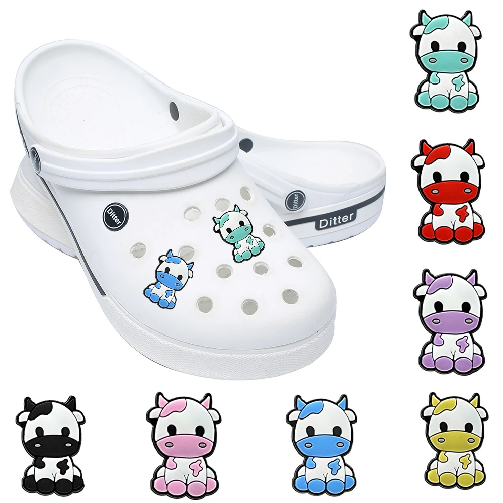 7 piezas de lindos dijes de vaca para sandalias, accesorios de decoración de PVC para zapatos, ideales para regalos de Navidad, cumpleaños o recuerdos de fiesta.