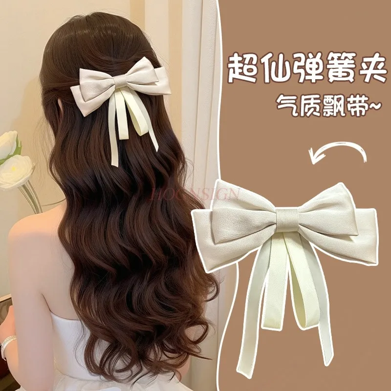 

Заколка для волос с бантом и лентой, новинка 2023, стильная заколка для волос, двухслойная винтажная весенняя заколка