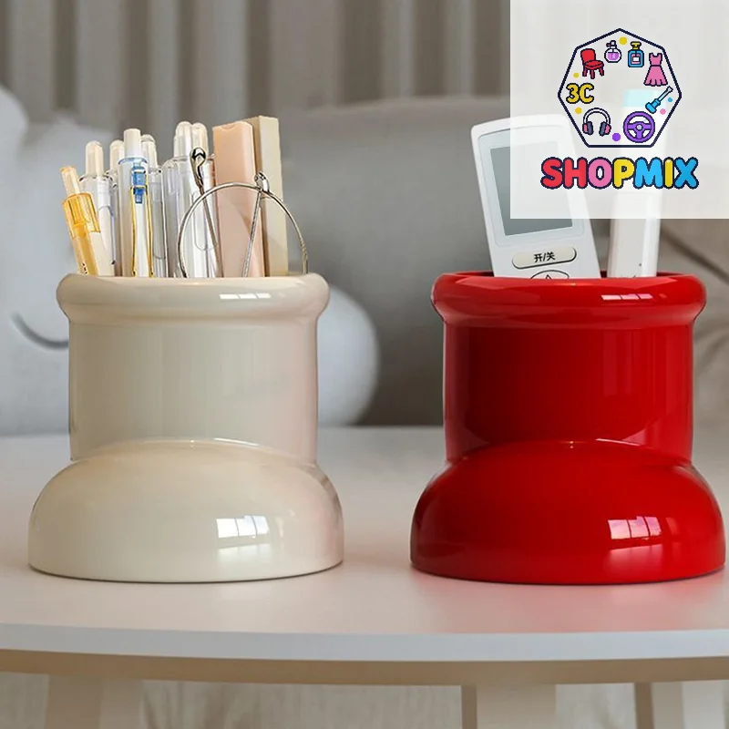 Red Boots Christmas Decor Pen Holder Multi-Functional Desk Organizer Makeup Brush Holder Desktop Office Art Supplies Storage