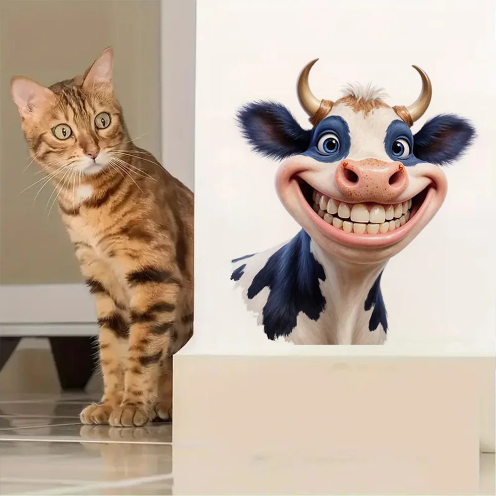 

Holstein Cow with Exaggerated Features Stickers, Bright Bathroom for Home Decoration, Vinyl Car Decals, Art Wall Paper, Poster
