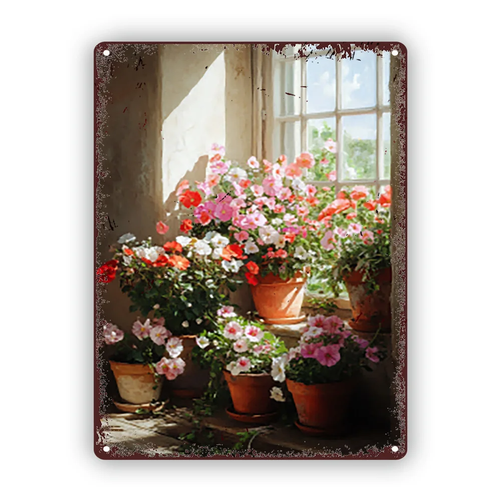 Letrero de metal de santuario floral rústico, arte de pared natural iluminado por el sol vintage para decoración de cocina y pub, letrero de aluminio de 8x12"