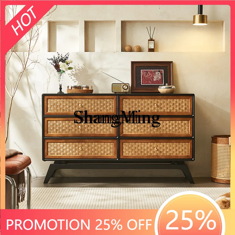 

SM деревянный ваби-саби ветровой шкаф из ротанга с шестью сундуками, простой современный обеденный боковой ящик, шкафчик для хранения