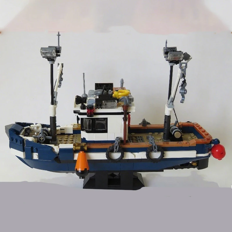 

669 шт. MOC рыбацкая лодка, строительные блоки, рождественский подарок на день рождения, сделай сам, креативная мастер-серия, коллекционная модель