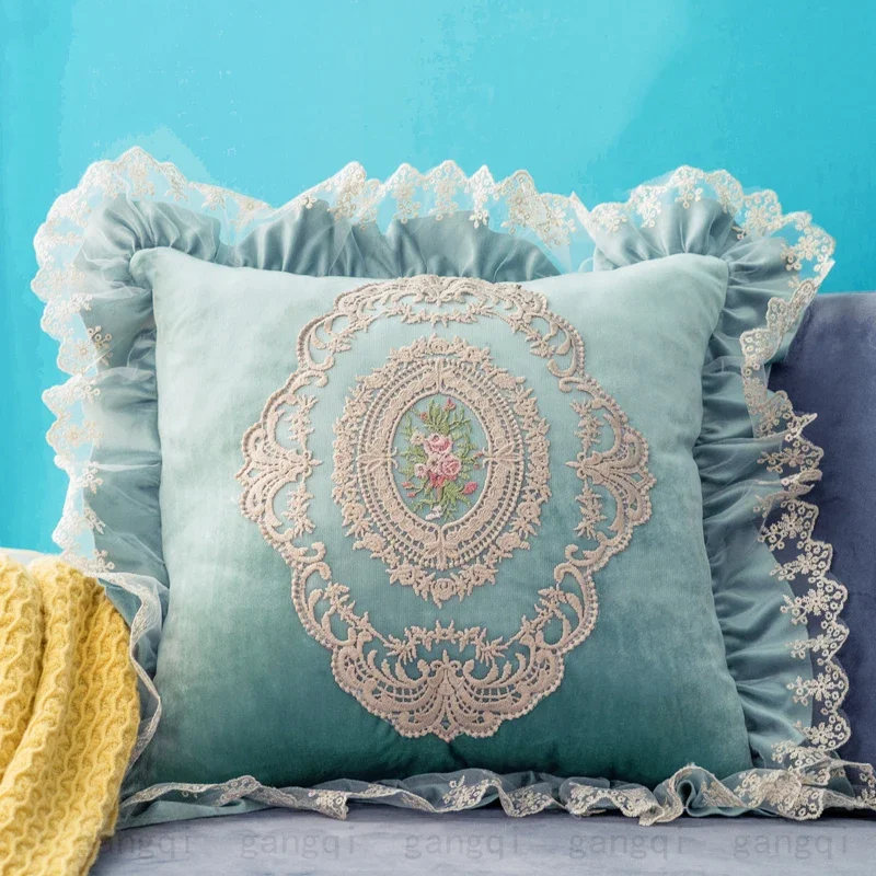 Quality back cushion luxury Nordic sofa pillow Elegant cushion cover without core car French retro lace square cushion covers