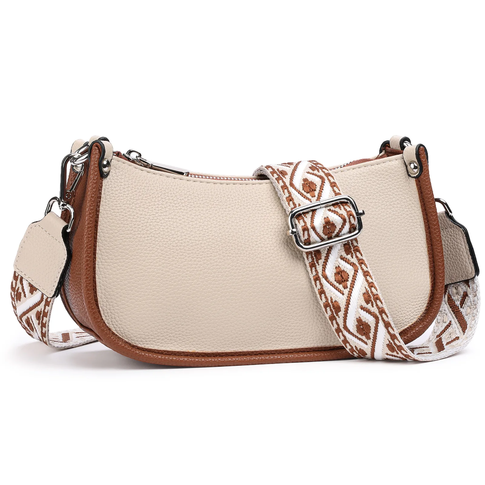 

New Women's Crossbody Bag: Wide Strap Small Phone Bag, PU Leather Shoulder Bag, Crescent Moon Design