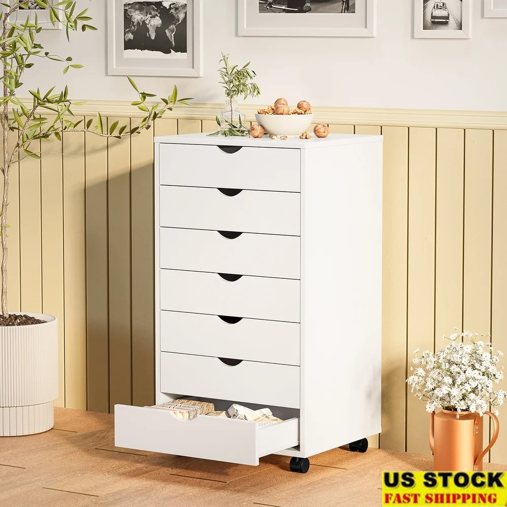 

7 Drawer Rolling Storage Cabinet Office Home Organizer High Quality Fiberboard Easy Clean Lockable Swivel Casters Minimalist