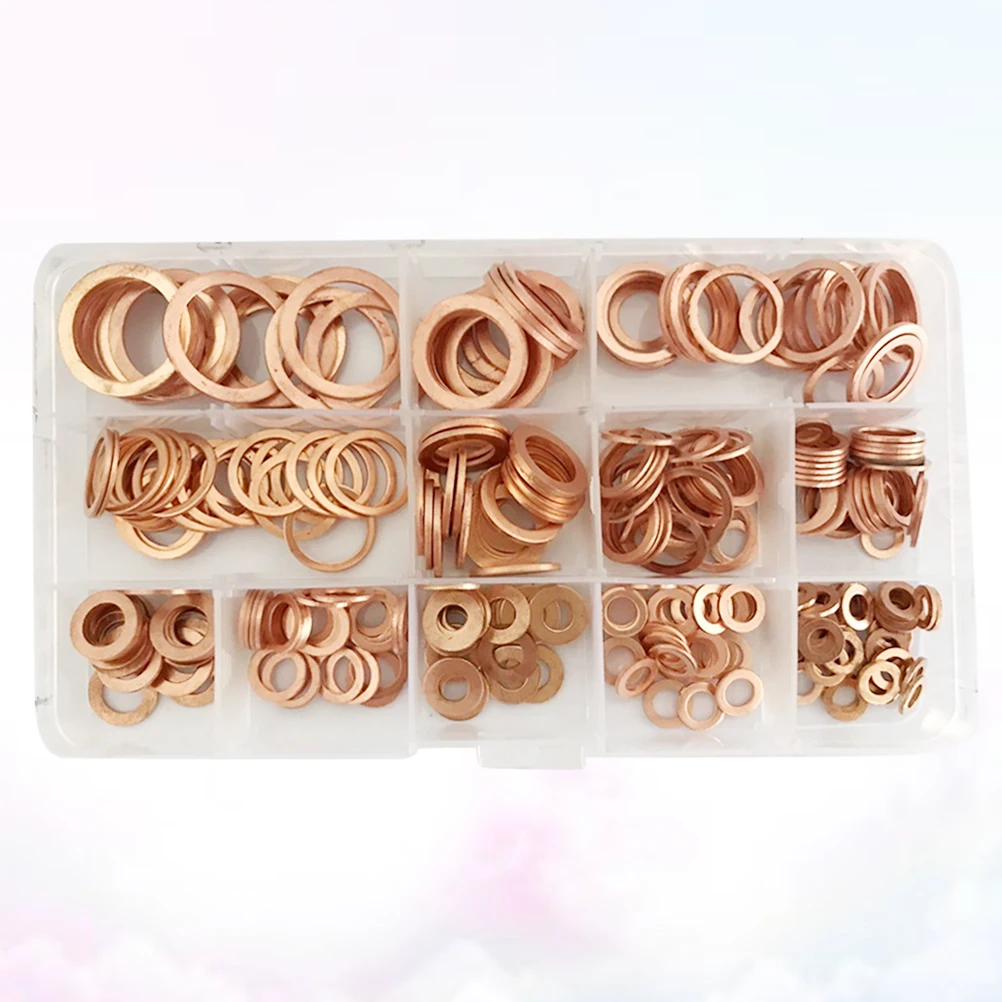 

300pcs Copper Washers Flat Metal Lining Nut Round Drywall Parts Washer Set for Sump Plugs Water Fuel Hydraulic