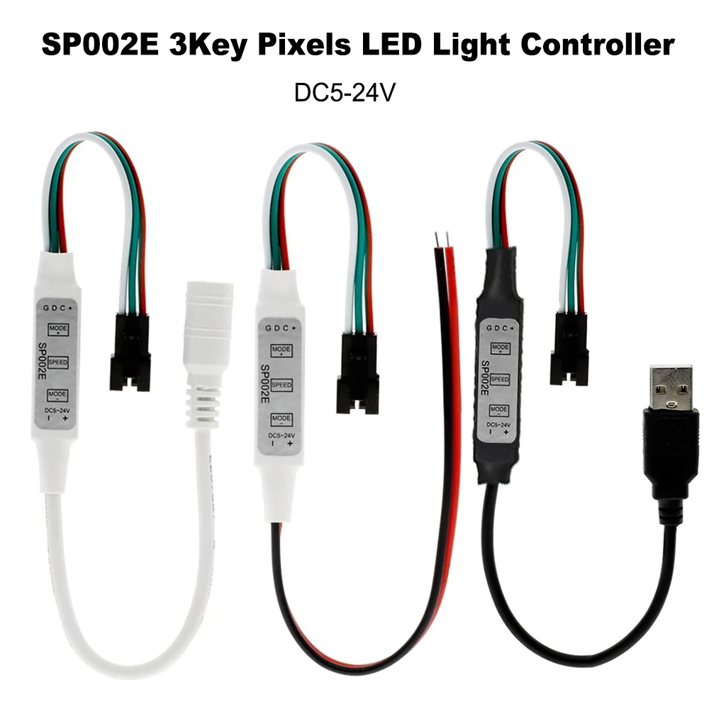 SP002E Mini 3 Keys RGB Led Controller USB DC For DC5-24V Pixels Dream Color RGBIC WS2811 WS2812B UCS1903 16703 Led Strip Light