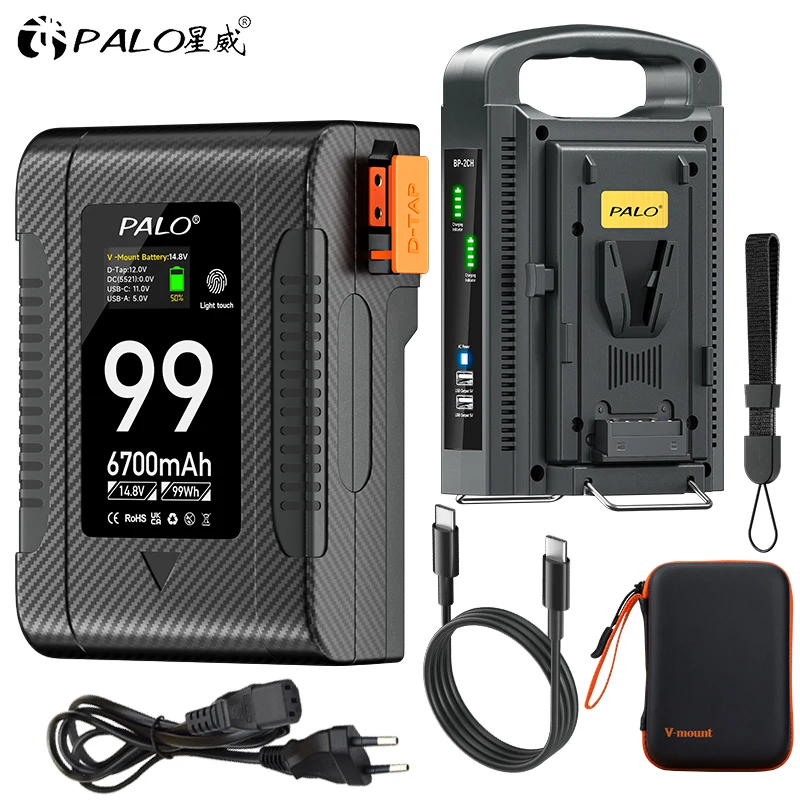 

V-Lock BP-99 V Mount Battery V-Mount BP Battery With PD65W Type-C Cable for Sony Camcorder Broadcast Video Light Blackmagic URSA