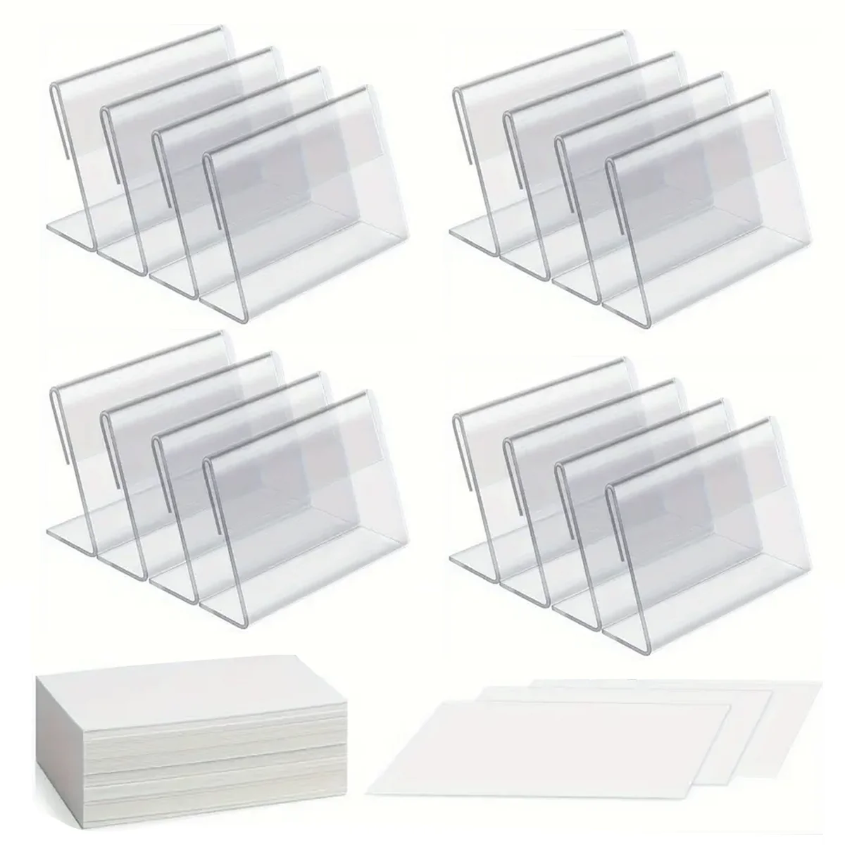 Mini Transparent Sign Display Stand, 3.5*2.4 In, Horizontal Tilt L-shaped Plastic Business Card Price Tag Counter Top Rack