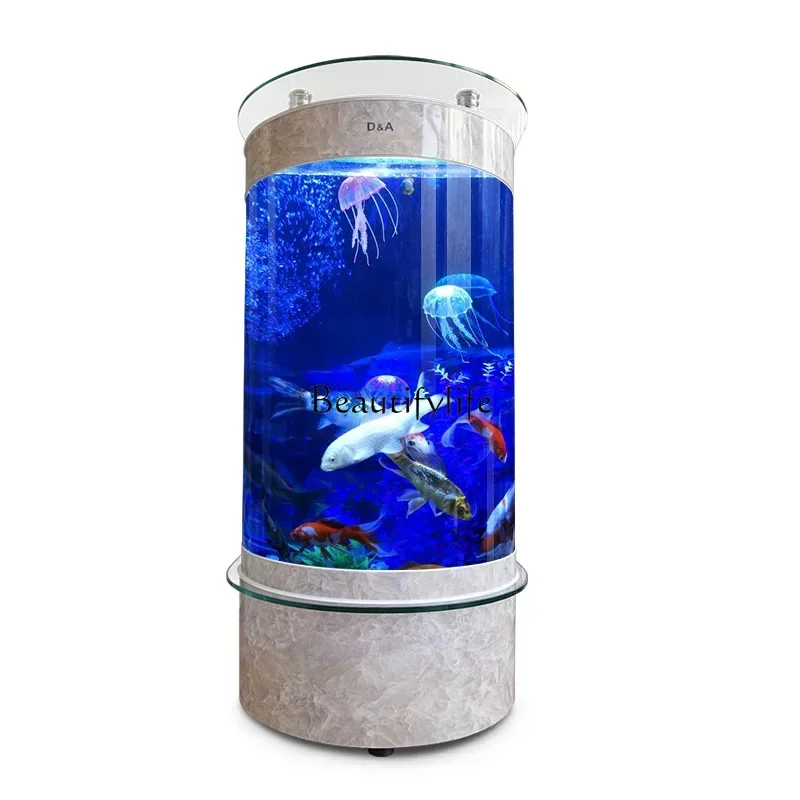 

Semicircular bar tank Living room Next to household TV cabinet Ecological back filter Ornamental fish Aquarium Goldfish tank