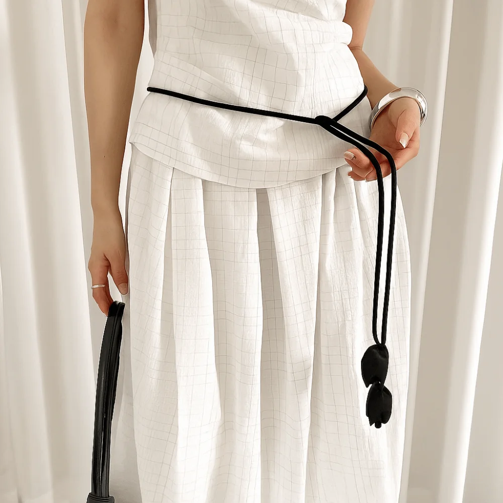 

Fashion PU Leather Tulip String Waistband Long Round Shape Knotted Dress Belt Tie Up Thin Flower Waist Rope Female Waist Chain