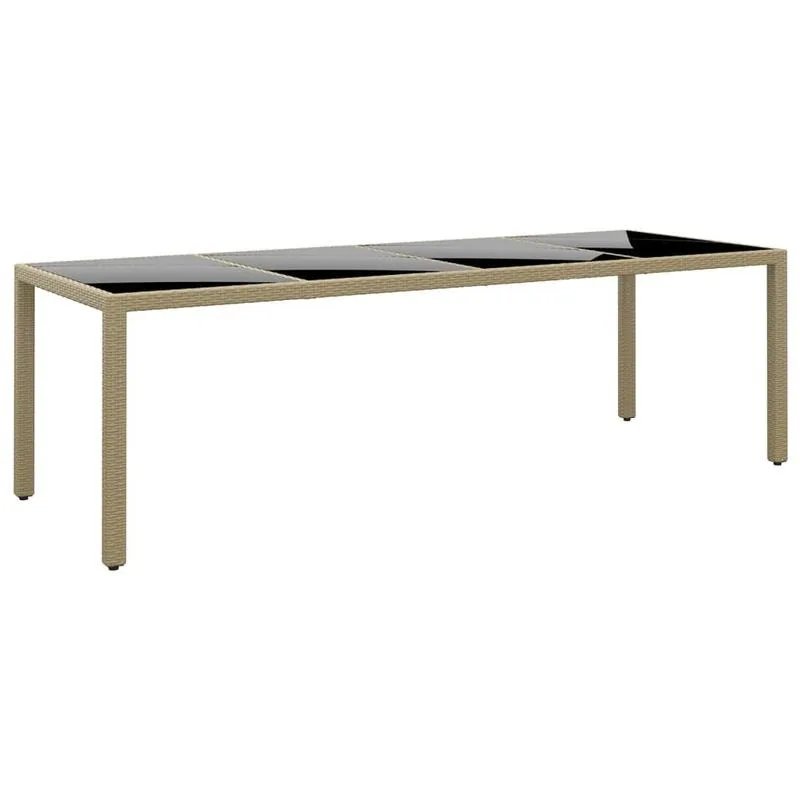 Tables de jardin en polyrotin beige avec plateau en verre pour patio, balcon, cour arrière, terrasse - Mobilier d'été