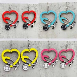 New Nurse's Day Earrings Doctor Nurse Medical Color Cardioid Earpiece Wooden Earrings Gift Wholesale