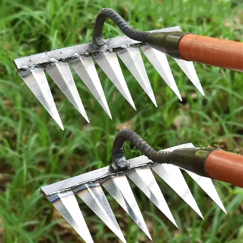 New Iron Gardening Hoe Weeding Rake with Glove Agricultural Tools Grasping Raking Loosening Soil Artifact Harrow Garden Tools