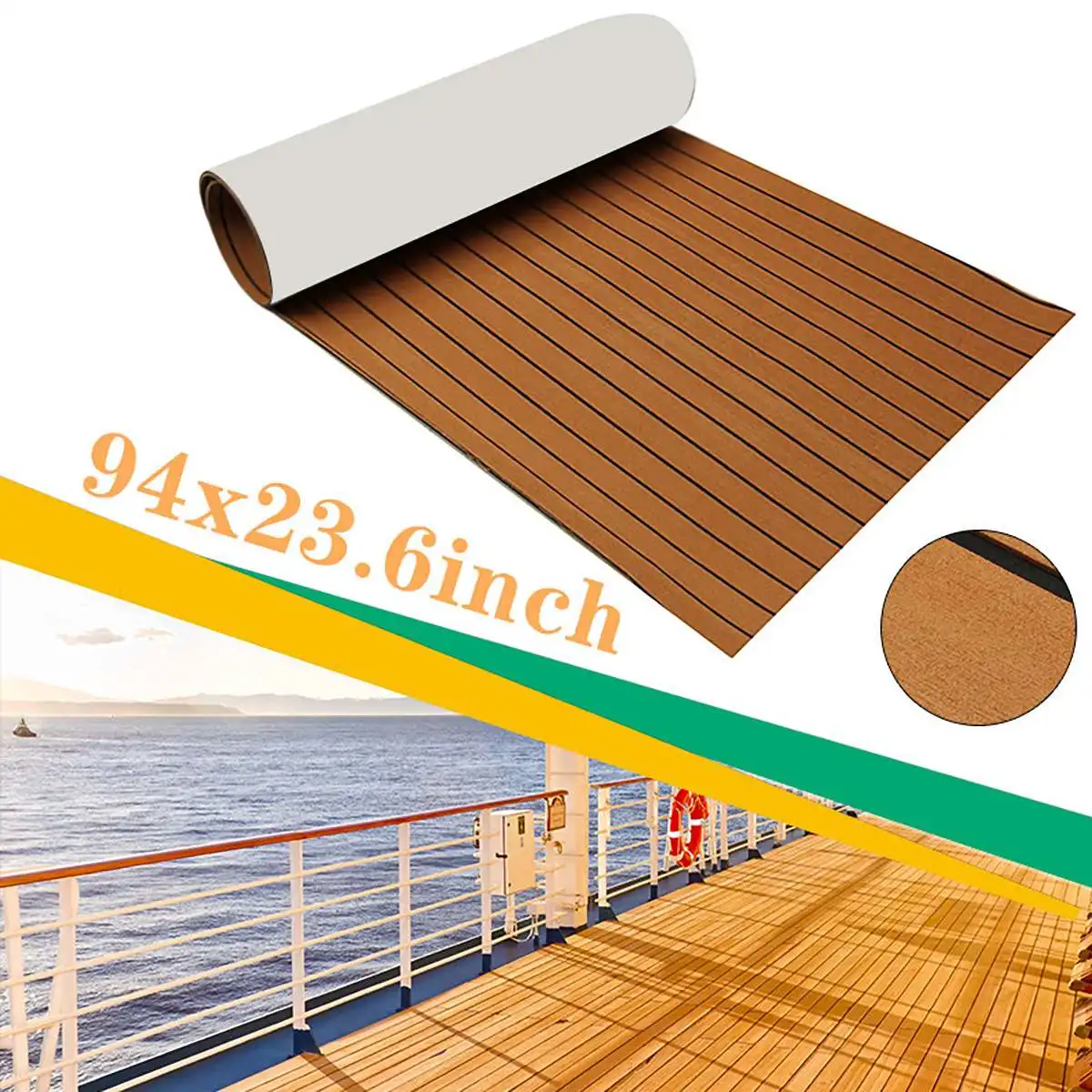 600x2400x5mm Brown Black Self-Adhesive Boat Decking Sheet EVA Foam Faux Teak Decking Marine Flooring Sheet