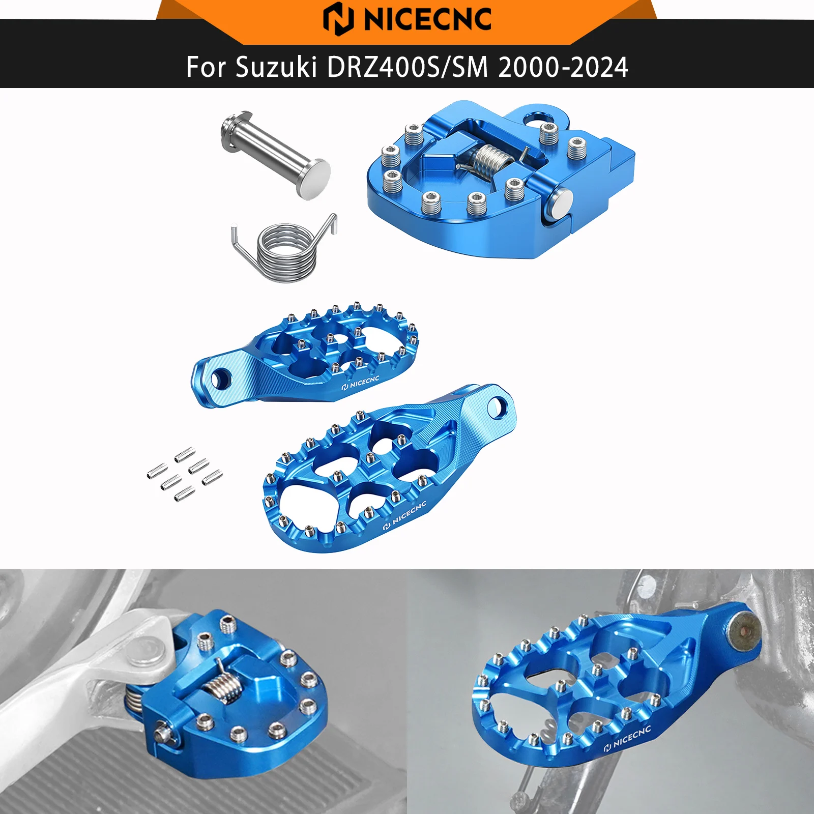 

NICECNC Wide Footrest Foot Pegs & Folding Brake Pedal Tip Extension Plate For Suzuki DRZ 400 S 2000-2024 DRZ400 SM 2005-2024