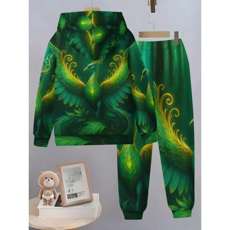 2025 طقم هوديي رياضي مطبوع عليه حيوانات ثلاثية الأبعاد وسراويل كاجوال مناسبة للأنشطة الخارجية