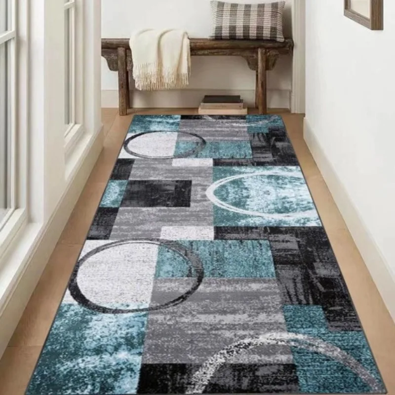 Alfombra de corredor geométrica moderna, alfombra antideslizante de diseño desgastado de estilo nórdico, suelo decorativo con estampado de línea para pasillo, sala de estar y dormitorio