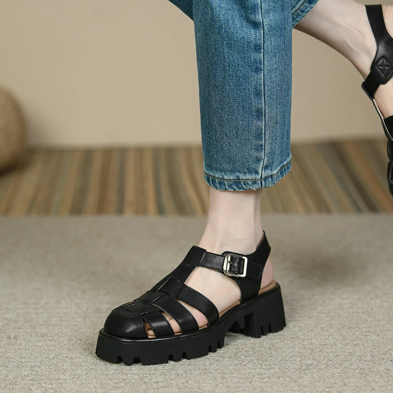 2022 new summer Women\'s sandals natural leather 22-24.5cm cowhide upper leather cross strap roman shoes sandals Casual classic