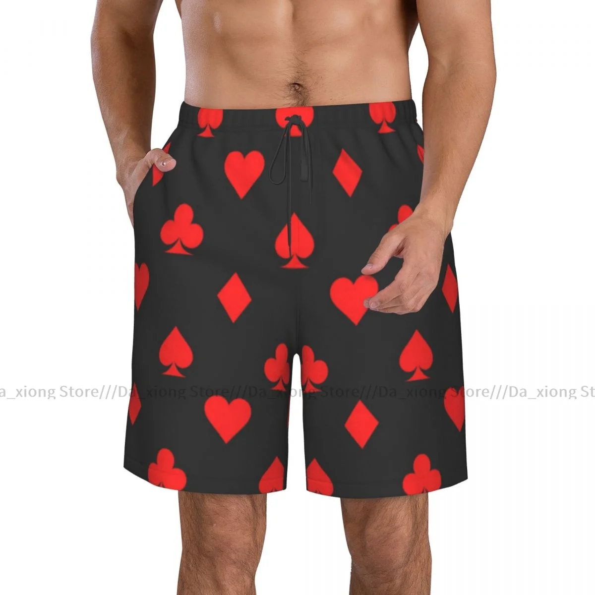 Heren Strand Korte Zwembroek Kaart Pak Icon Pattern Surfen Sportboard Shorts Badmode