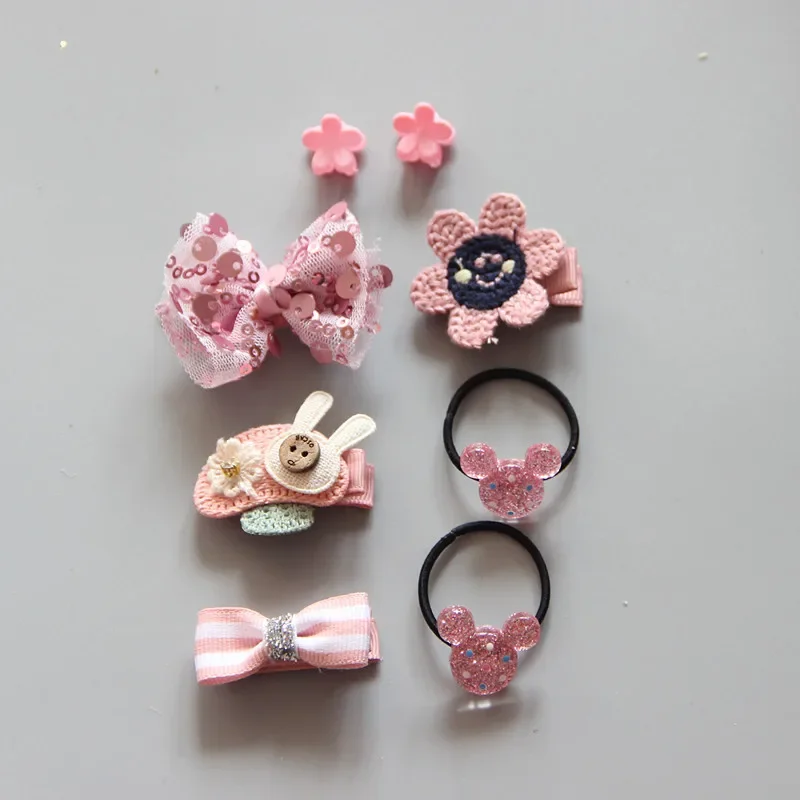 5Pcs/Set Cartoon Baby Hair Clips Elastic Rope Rubber Set Baby Girls Glitter Animal Crown Baby Headband Newborn Hair Accessories