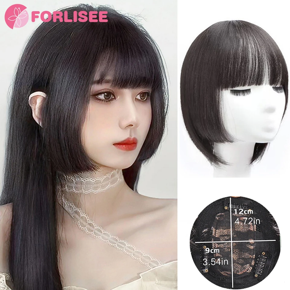 FORLISEE-Sintético Princesa Corte Bangs, Hairpin Extensão Do Cabelo, Ji Estilo De Cabelo, Franja Reta, Bangs Falso Invisível Natural