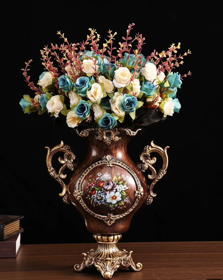 European Retro Resin Vase Decoration, Three-dimensional Dried Flower Arrangement Container, Living Room Home Decoration Crafts