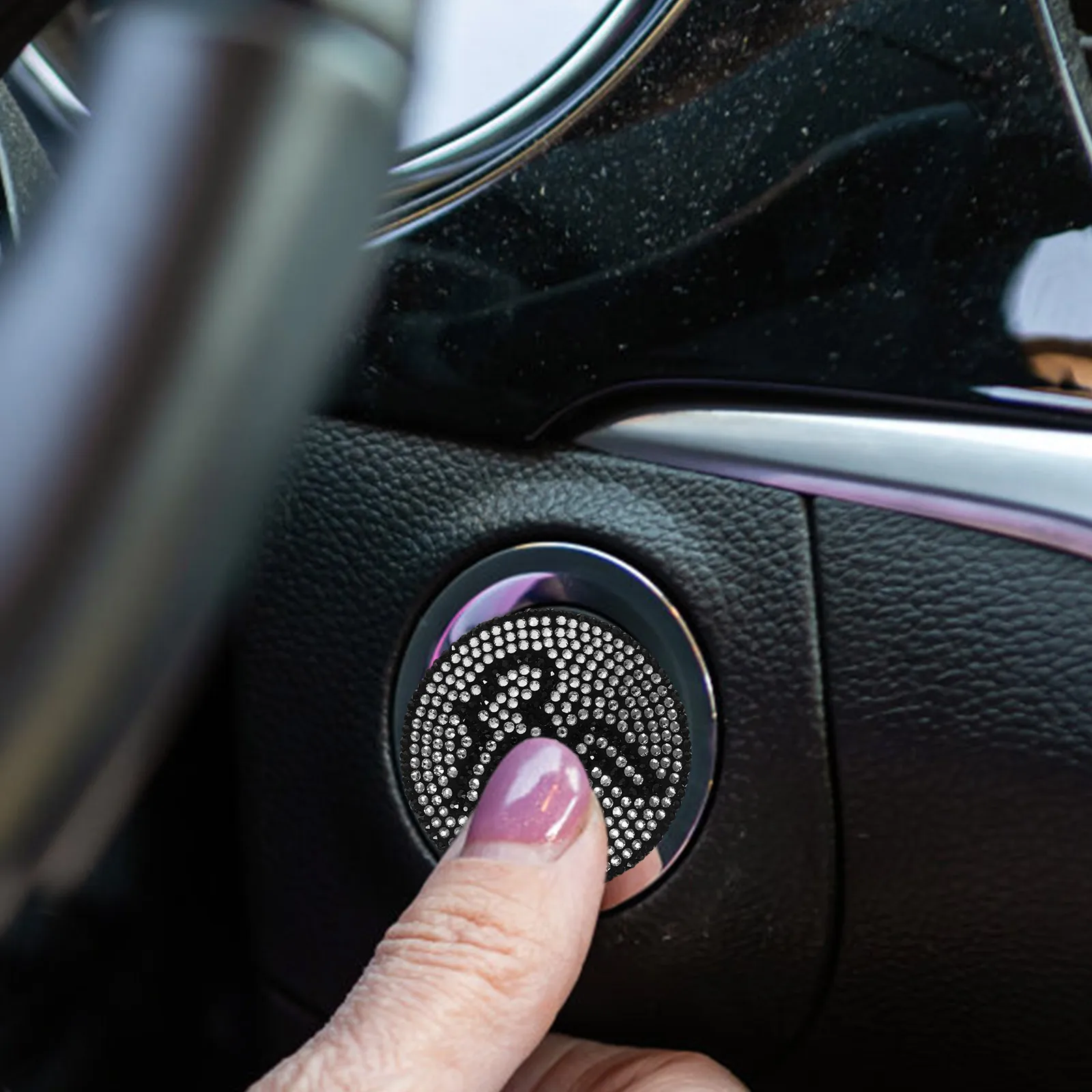 

Luxury Scratch-Resistant Bling Push To Start Button Cover Rhinestone Car Engine Ring Decoration For Women Easy Installation