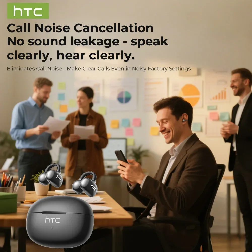 【HTC NE55】 سماعات بلوتوث AI ترجمة سماعات الأذن مشبك الأذن سماعات رأس لاسلكية رياضية مريحة سوبر باس سماعات أذن مفتوحة الأذن #6