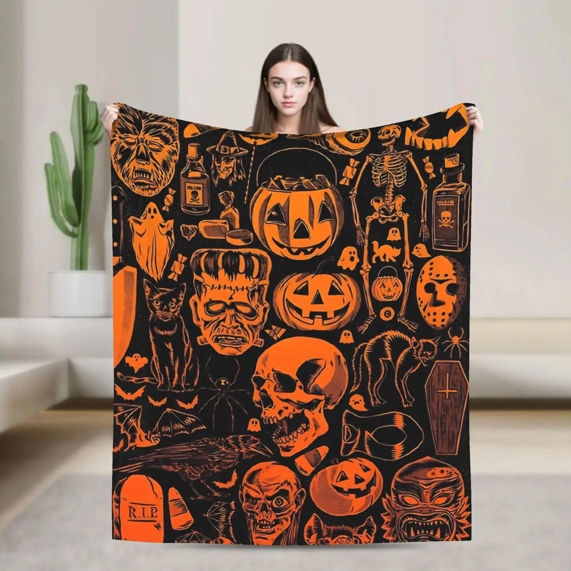 

Meme Halloween Haunted Spooky Warm Soft Blanket Fashion Living Room Flannel Bedspread Sofa Bed Cover