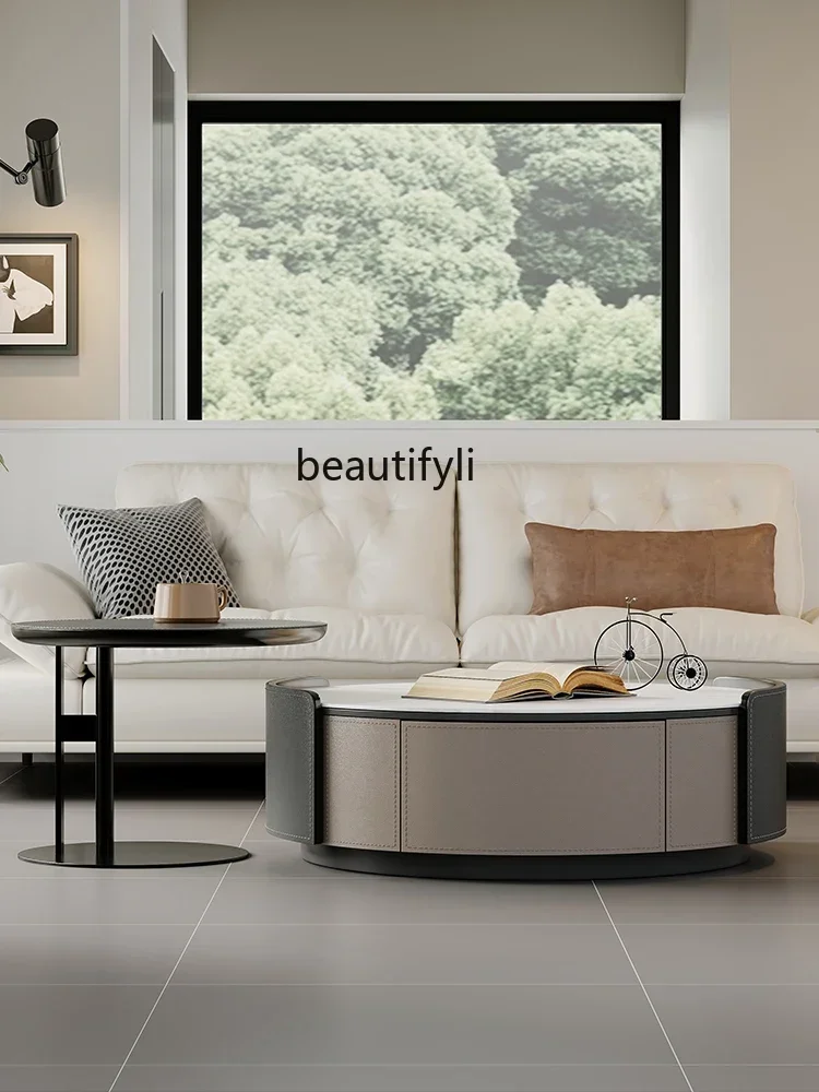 

1184Simple Stone Plate Coffee Table Storage round Home Living Room Tea Table Nordic Combination Side Table