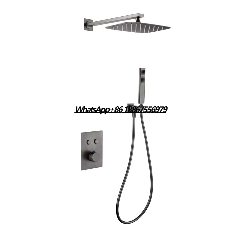 

Grey Rainfall Shower Set Concealed Thermostatic Bathroom Shower System Wall Mount Shower Faucet Set