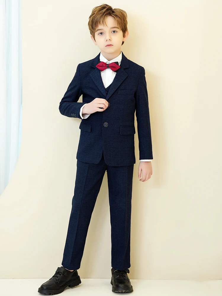 Boys Plaid Suit 3 Piece Jacket Vest Pants Wedding Birthday Party Ceremony Competition Size 4-16Y Teen Suit