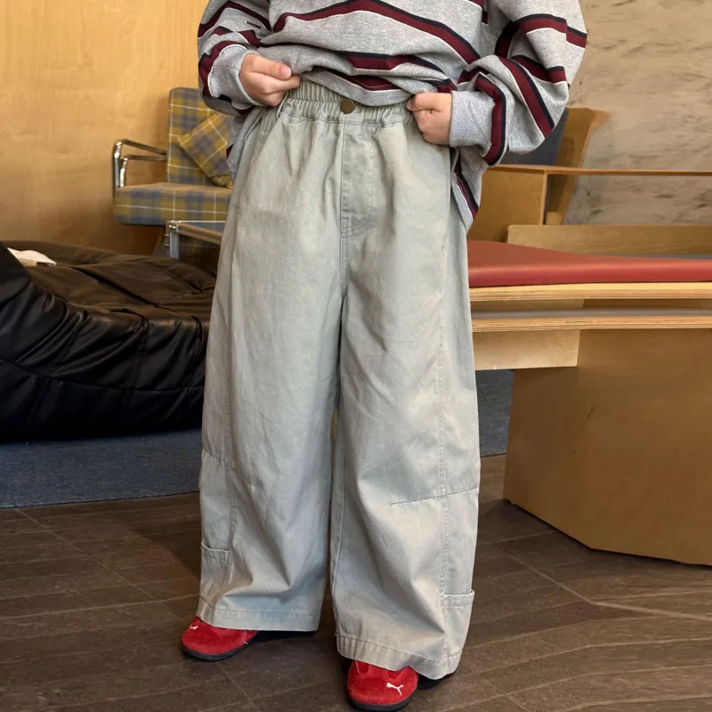

26 Spring Summer Boy Girl Long Pants Loose Versatile Wide-leg Trouser Children Big Kids Clothes 4-18 Years Daily Base Outfit
