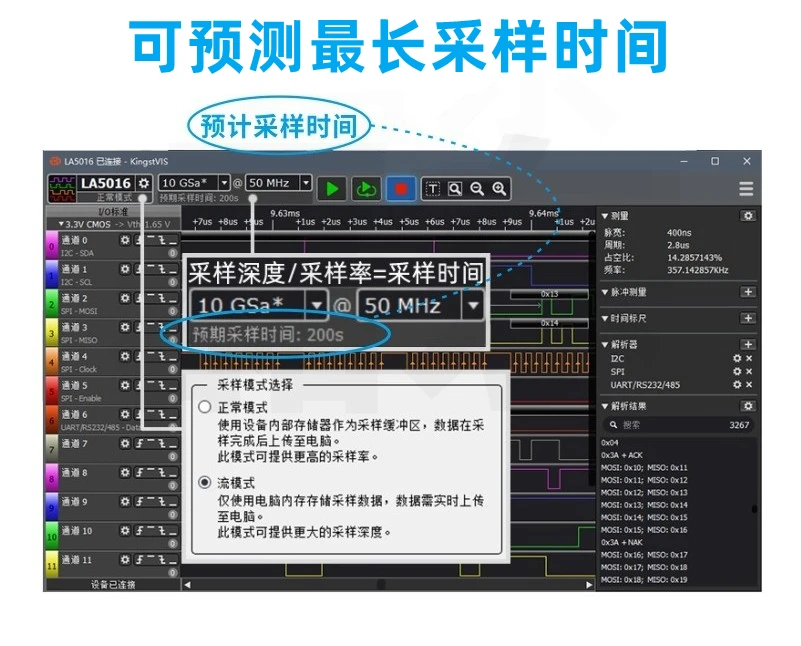 Logic Analyzer USB LA1010 LA2016 LA5016 LA5032 I2C Parsing SPI