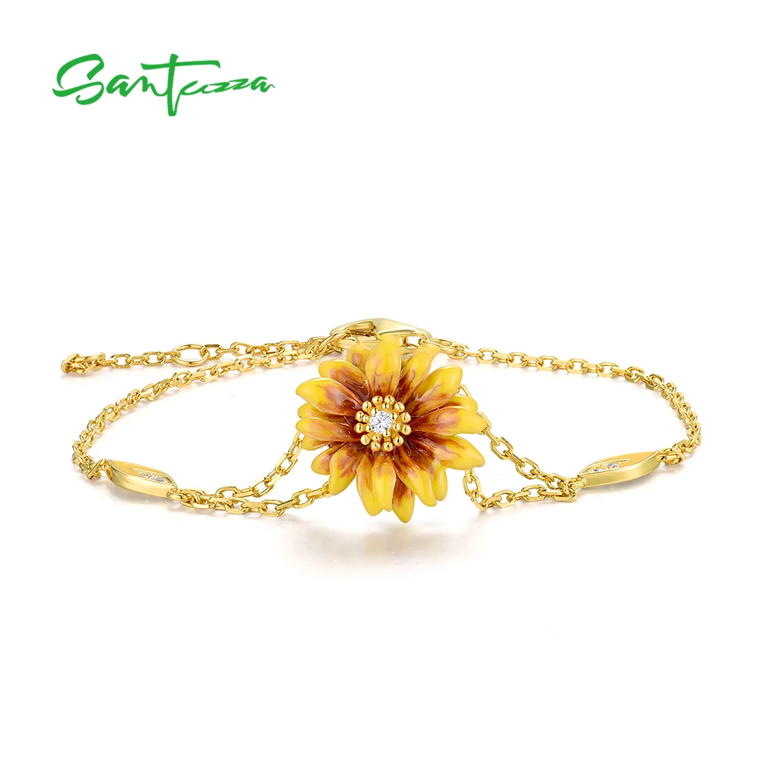 

SANTUZZA Authentic 925 Sterling Silver Adjustable Bracelet For Women Yellow Enamel Flower Gorgeous Wedding Gifts Fine Jewelry