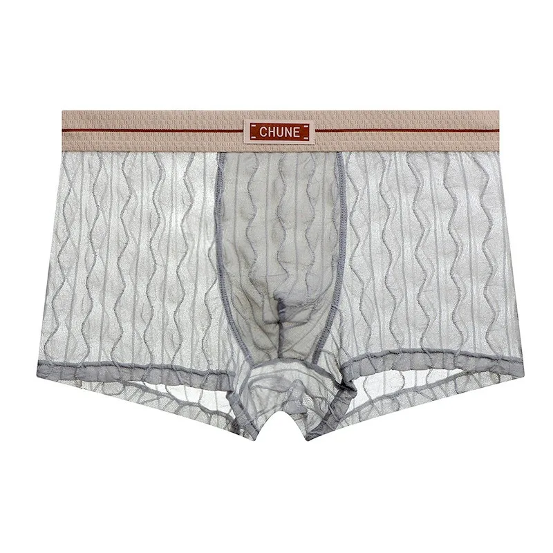 

Sexy See Through Panties Men Summer Mesh Thin Breathable Underwear Textured Mid Waist Underpant Korean Youth Ice Silk Trunk
